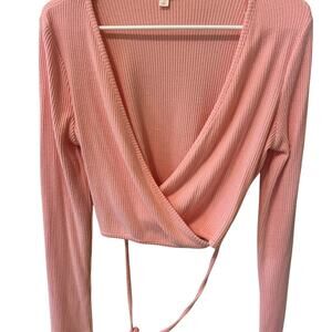 Pink Ribbed Wrap Super Soft Top Balletcore Clean girl basics Size small Colsie